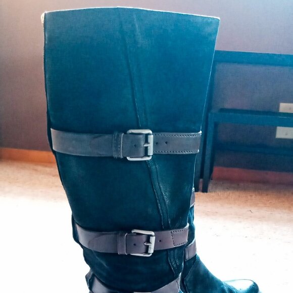 Miz Mooz Charmaine Black & Brown Leather Tall Buckles Boots Sz 7 (Eur 37) - Picture 6 of 16